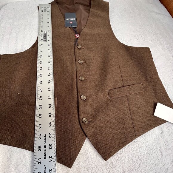 Chaps Mens Medium Brown V-Neck Single-Breasted Waistcoat Vest Lined Casual New - Picture 7 of 8